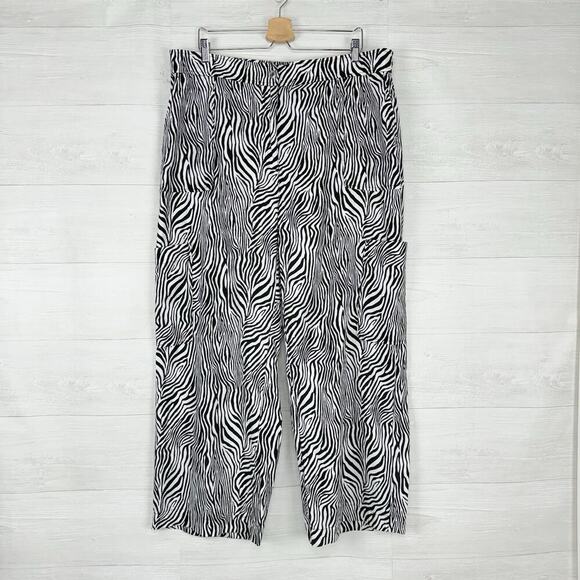 Michael Kors Womens Linen Blend Cargo Pants Plus Size 2X Zebra Print Casual - Picture 1 of 16